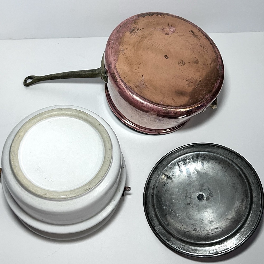 Vintage Taurus Portuguese Copper Double Boiler with Ceramic Insert Brass Handle - Picture 9 of 12